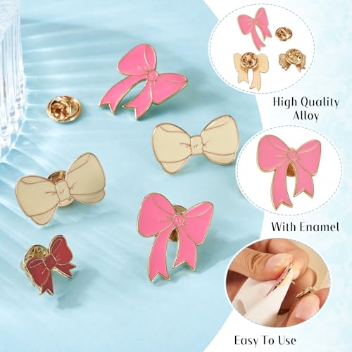 Image of 6Pcs 3 Styles Bowknot Enamel Pins Colorful Bow Tie Brooch Pins Ribbon Bow Brooch Badges for Backpacks Bags Hats Clothing Decorative Supplies