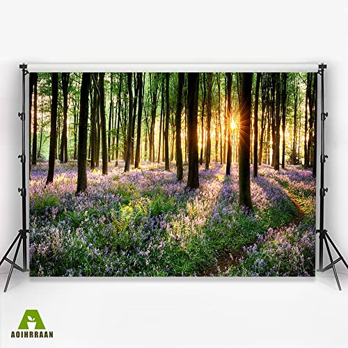 Aoihrraan 2,2x1,5m Violets Forest Backdrop Purple Flowers Woods Sunshine Park Scenery Photography Background Summer Holiday Travel Vacation Party Wedding Shoots Portrait Wallpaper Photo Studio Props - Image 3