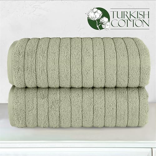 Image of Elegant Comfort 100% Turkish Cotton Corduroy Ribbed Luxury Soft 2 Pack Bath Towels 27 x 54 Inch - Ultra Plush, Absorbent, Quick Dry, Hotel Spa Quality Towels for Bathroom Essentials, Mint Green