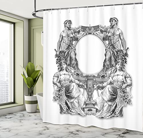 ABAKUHAUS Victorian Shower Curtain, Old Victorian Frame 2 Man and 2 Woman Baroque Crown Princess Art - Image 4