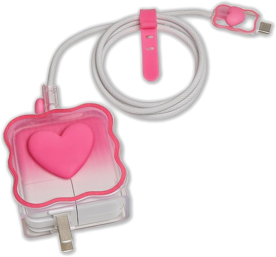 Image of FACTOTECH Case for MacBook & iPad Charger, 29w 30w 35w Charger Case, Travel Cord Organizer, Accessories (for Apple 29w 30w 35w Adapter)-Magenta Heart