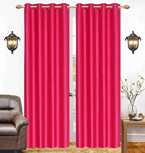 Image of Polyester Floral Window Curtain, Window 5 Feet, Pink, Pack of 2