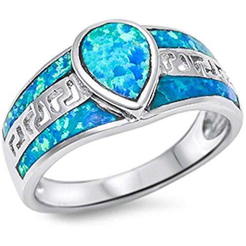 Oxford Diamond Co Solid Pear Shape Blue Fire Opal .925 Sterling Silver Ring Size 6