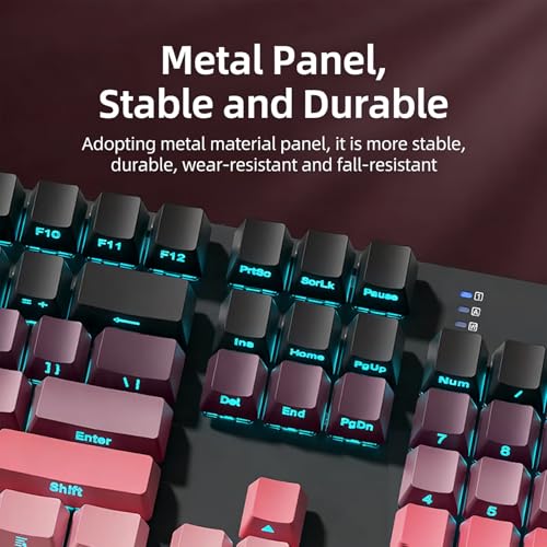 Image of HP GK400F Wired Mechanical Keyboard (Office /Gaming Dual-Use) - USB Wired Connection, Black + Blackberry Pink Color Scheme, 104-Key Layout, Brown Switches, Ice Blue Lighting, Side-Printed Keycaps, 26PN
