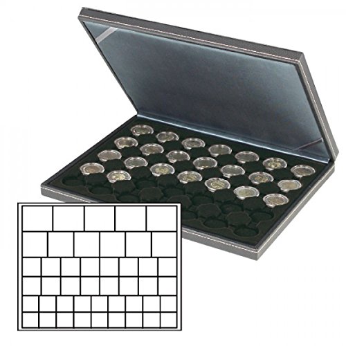 LINDNER Das Original Kasetka na monety NERA M z czarną wkładką na monety z 45 prostokątnymi przegródkami na monety/kapsułki do Ø 24, 28, 39 i 44 mm