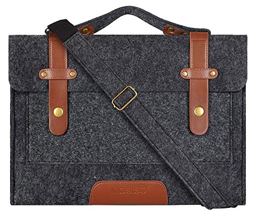 MOSISO Bolsa de Hombro Compatible con 13-13.3 Pulgadas MacBook Air/MacBook Pro Retina/2019 Surface Laptop 3/Book 2, Fieltro Funda Protectora Blanda Maletín Bandolera con Dos Hebillas Delanteras, Negro
