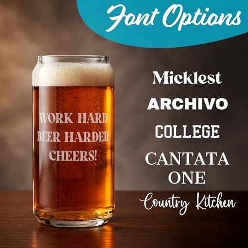 Image of Personalized Beer Glass for Men - 20 oz Custom Beer Glass (3 Line Text) - Engraved Pint Glasses - Custom Glass Cup - Gift Ready Box - Groomsmen, Father's Day, Birthday Gift