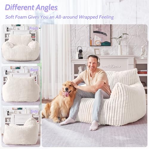 Image of HABUTWAY Comfy Floor Sofa Giant Plush Reading Chair Indoor Cozy Couch with Armrests Oversized Couch Upholstered Boneless Sofa Portable Cloud Couch Accent Chair for Living Room, Bedroom (Beige)