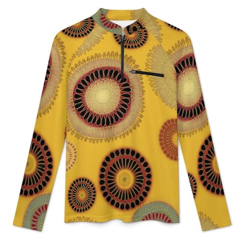 Vintage Art Geometric Flowers Men's Rash Guard Long Sleeves Quick Dry Fishing Workout Shirts with Zipper3