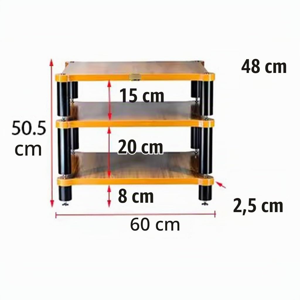 3-stufiges HiFi-Rack AV-Regal HiFi-Massivholz-Audio-Rack-Lautsprecher-Verstärkerschrank TV-Ständer Mit Medienablagen Audio-Video-Komponenten (Color : Wood Color, S : 60 * 50 * 48cm)