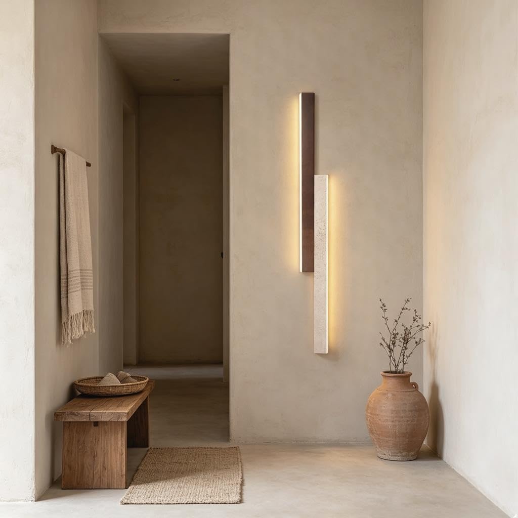 Nowoczesne Kinkiety LED Kinkiety Z Naturalnego Marmuru Z Funkcją Regulacji Jasności Za Pomocą Pilota Stylu Wabi-sabi Nadające Się Do Sypialni Salonu Klatki Schodowej Korytarza(90CM)