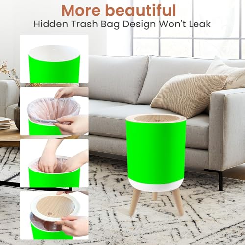 Caneca de basura pequeña con tapa verde lima 1.8 galón redonda miniatura 5