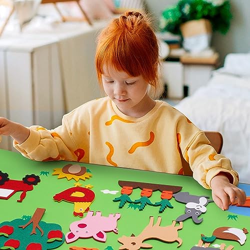 DoeDoefong Lavagna in Feltro per Bambini, Animali Feltro Felt Farm Story Board Set, Attività Creative Set Educativo Interattivo Feltro Tema Fattoria per L'apprendimento Precoce Bambini