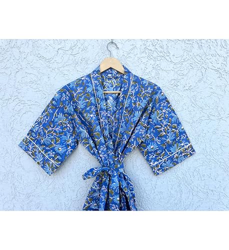Image of Hand block print Cotton Kimono bikini cover up,Indian Hand block print Cotton Bath Robe,Swim Wear,Nighrwere Dressing Gown