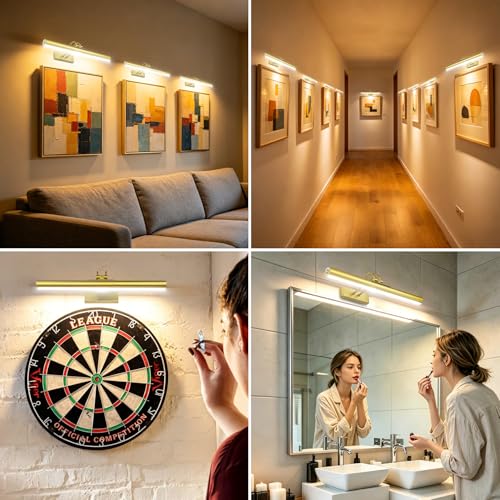 Image of Picture Light,Magnetic Wall Lights 5000mAh,16 inch Art Light for Painting,Brass | Picture Lights for Wall Rechargeable,Remote Timer and Dimmer Gallery Light,Metal Gallery Light for Portrait Display Frame