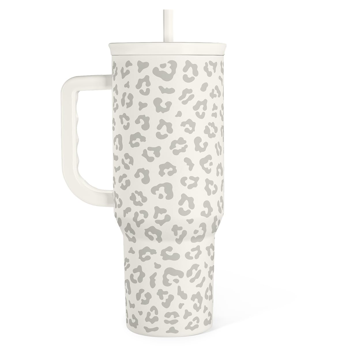 SANDJEST Leopard Tumbler with Handle, Insulated Cup Stainless Steel Travel Mug Cup, Gifts for Women Girl, Cream Leopard, 40oz