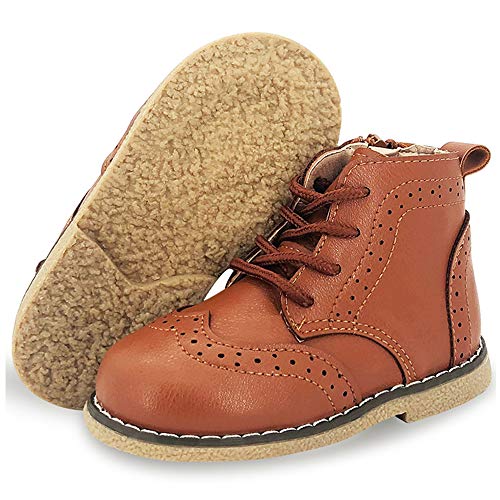 Timatego Toddler Boys Girls Hiking Boots Waterproof Non Slip Warm Winter Ankle Oxford Shoes Kids Rain Snow Boots(Toddler/Littler Kid) 7 Toddler, 003 Brown Toddler Boots