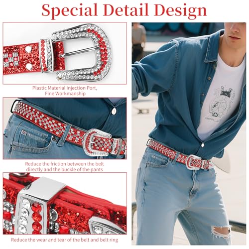 Unisex Rhinestone Bling Belt - Crystal Diamond Studded Genuine Leather Western Cowboy/Cowgirl Belt for Jeans3