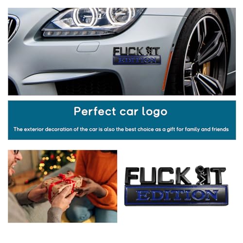 Image of Dickno Fuck It Edition Emblem for Car, Auto Fender Bumper Decoration Stickers, Vehicle 3D Side Fender Rear Trunk Decal Badge, Universal Exterior Accessories for Car Truck SUV (Black & Blue)