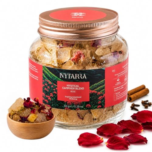 Image of Nytarra Mystical Camphor Blend Rose 150g | Original Camphor with Botanical Herbs & Spices | For Pooja, Meditation, Yoga, Diffuser & Home Rituals | Odour-Reducing Clean Aroma