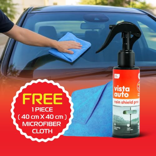 Image of Vista Auto Care Rain Shield Pro, 100ml Windshield Water Repellent Spray with Microfiber Cloth, Hydrophobic Glass Coating
