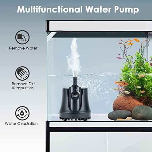 Aqqa 265-800 Gph Submersible Aquarium Water Pump With Adjustable Switch, Water Removal And Drainage Sump Cleaning Pump With 2 Nozzles For Pond, Fish Tanks, Hydroponics, Backyard (60W 800Gph) #TOP4