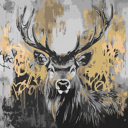 IDEYKA Malen nach Zahlen - Goldener Hirsch mit metallischen Farben ©art_selena_ua Malen nach Zahlen für Erwachsene, einfaches Acryl-Malen nach Zahlen für Erwachsene, mit rahmen,...