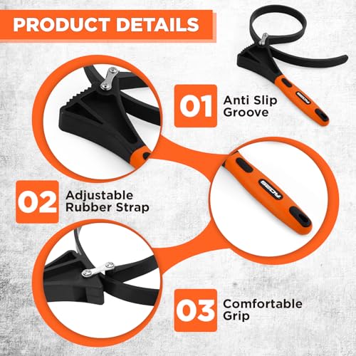 Image of 2-Piece Strap Wrench Set, Adjustable Rubber Oil Filter Wrench Max Diameter 4 inch and 6 inch, Jar Opener Set Heavy Duty Blet Wrenches for Drain Sewer Cap Sink Pliers Nut Shower Head Valve Removal