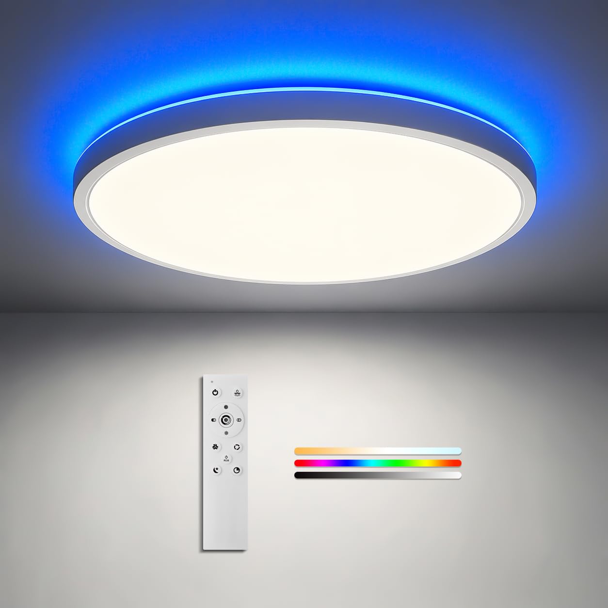 Yesenlight LED Deckenleuchte Dimmbar mit RGB-Backlight, 24W 2400lm Ø30cm, Deckenlampe mit Fernbedienung, 3CCT 2700K–6500K, Nachtlicht, Timer, IP44, Ideal für Schlafzimmer Wohnzimmer Kinderzimmer