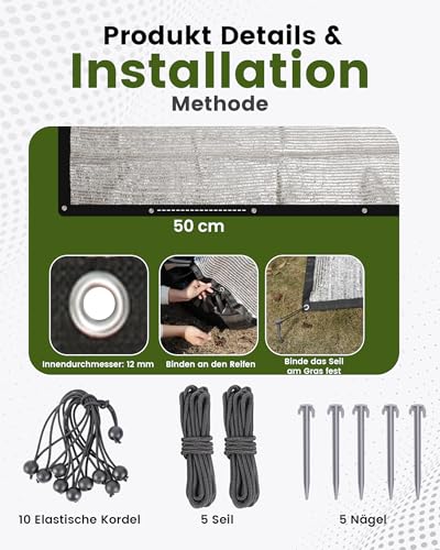 Ezcasch Schattennetz Auto für Hunde 2x3m, 85% Aluminium Schattierungsnetz als UV-und Sonnenschutz, Geeignet für Outdoor, inkl. Elastische Kordel, 5m Nylonseil, Nägel