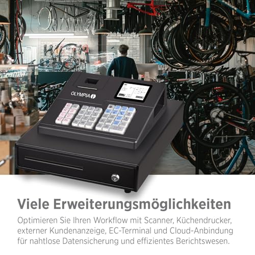 Olympia K100 cash register | cash register for retail | LED customer display | 58 mm thermal printer | Android 11 operating system | hub keyboard 39 keys | graphic receipt logo | incl. cash drawer