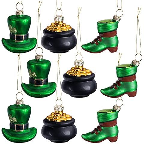9 PCS St.Patrick's Day Glass Ornaments-St.Patrick Green Shamrock Hanging Ornaments Pendant-Irish Tree Ornament for St.Patrick's Day Ireland Festival Party Decoration Cover