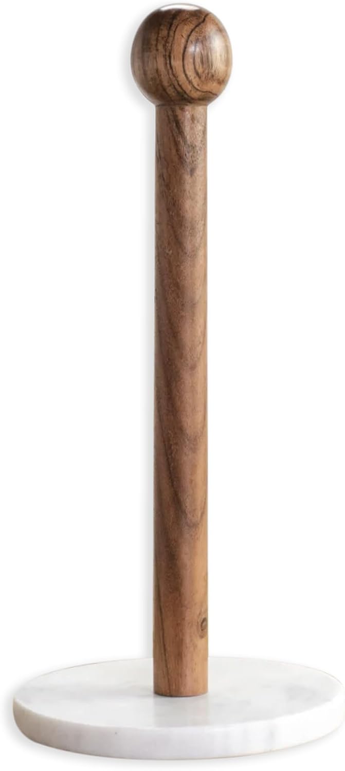 Wide Sturdy Base, Brown/White 14 x 6.5 Inches Marble/Wood Paper Towel Holder