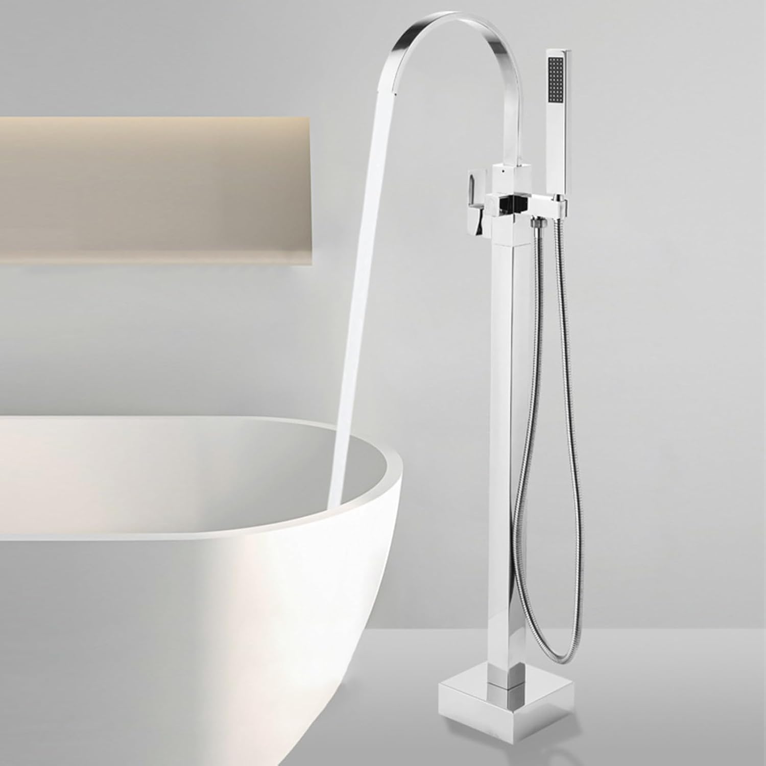 KUNYOS Bathtub Faucet Waterfall 360° Rotatable Freestanding Bathtub Faucet for Hot and Cold Water with Hand Shower,Chrome