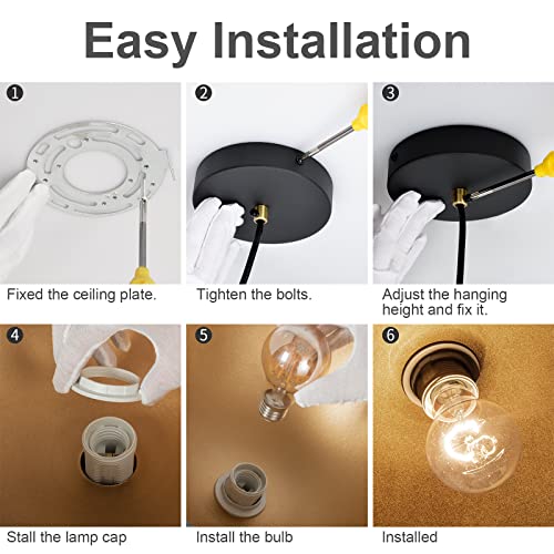 YHANFENGCY Vintage Chandelier 13.58 "Vintage Dome Black and Gold line Length 78.74" for Kitchen Island, Dining Room, Bedroom - Image 6