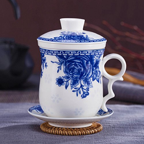 Ameolela Porcelain Tea Cup With Infuser Lid And Saucer Sets - Chinese Jingdezhen Ceramics Coffee Mug Teacup Loose Leaf Tea Brewing System For Home Office #TOP6