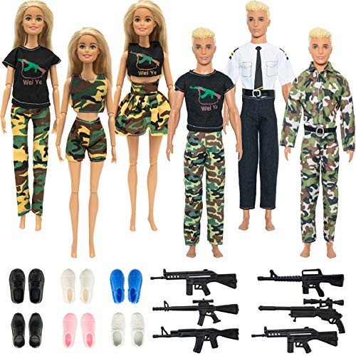 SOTOGO 18 Pieces Doll Clothes and Accessories for 11.5 Inch Girl Boy Doll Soldier Training Playset Include 6 Sets Handmade Doll Soldier Uniform, 6 Pairs Shoes and 6 Pieces Toy Accessories