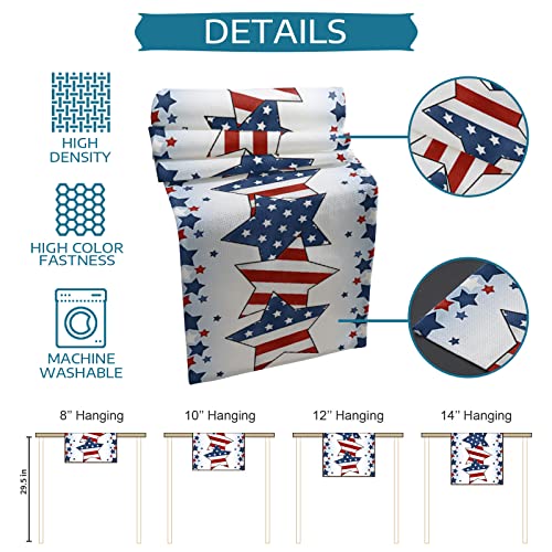 Independence Day Table Runner 90 Inches Long Farmhouse Burlap Table Runners Dresser Scarf Independence Day Patriot Pentagram American Flag Blue Linen Decoration For Party Dinner Kitchen 13"X90" #TOP6