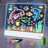 16' Led Drawing Board for Kids Rechargeable, Portable Doodle Glow LED Note Board with 7 Colors, Light Up Acrylic Dry Erase Lumi Board with Stand, Valentines Day Gifts Boys & Birthday Gifts(White)