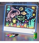16" Led Drawing Board for Kids Rechargeable, Portable Doodle Glow LED Note Board with 7 Colors, L...