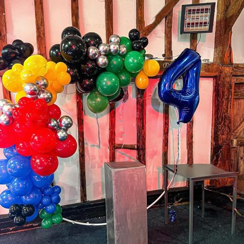 Image of 60 Pack Balloons Red Yellow Green Blue Black Party Balloons with Metallic Silver Helium Balloon, Rainbow Colorful Latex Balloons Set for Kids Birthday Carnival Themed Decorations
