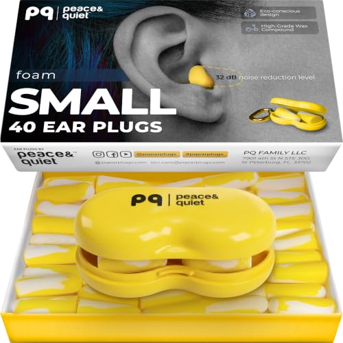 Peace&Quiet PQ Small Ear Plugs for Sleeping - 40 Earplugs for Sleep, Snoring, Small Ear Canals, Noise Cancelling 32 dB, Sound Blocking, for Women and Men