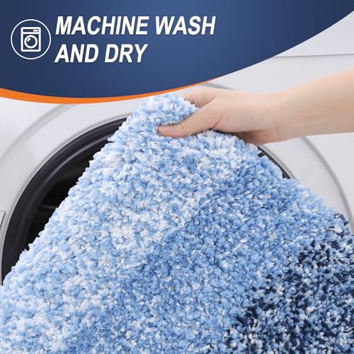 OLANLY Bathroom Rug Mat 59x24, Extra Soft and Absorbent Microfiber Bath Rugs, Non-Slip Plush Shaggy Bath Carpet Runner, Machine Wash Dry, Bath Mats for Bathroom Floor, Tub and Shower, Navy