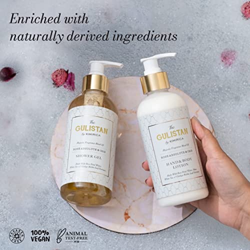 Image of Kimirica The Royal Gulistan Shower Gel and Moisturizing Summer Body Lotion combo | Luxury Bath Care Duo | Rose Absolute & Iris | 100% Vegan and Paraben Free | 300ml x 2