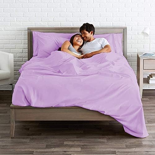 Hotel Premium 4-Piece Bed Sheet Set 100% Egyptian Cotton 400 TC Solid Pattern Deep Pocket 6–10 Inch Luxury Bedding Soft Breathable Sheets Bedding Set for Home Bedroom (King) Color-Lavender