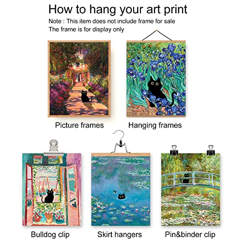 Funny Black Cat Wall Art Prints Set Of 6 Canvas Artwork Cat Lover Posters Gift Cute Room Aesthetic Vintage Floral Matisse Monet Van Gogh For Living Room Bathroom Bedroom Decor (8"X10" Unframed) #TOP2