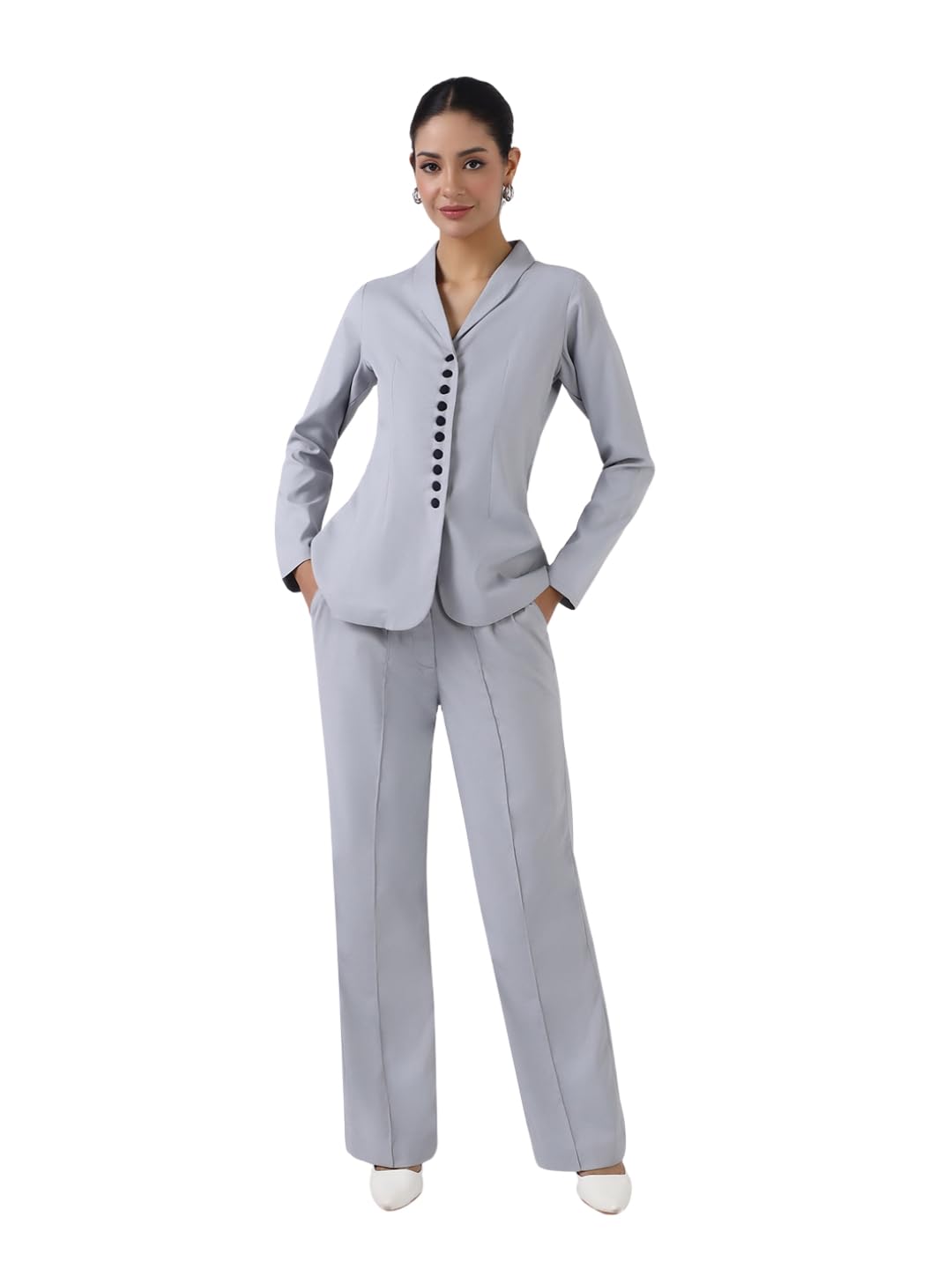 Women Silver Dust Grey Co-Ord Set-image-34