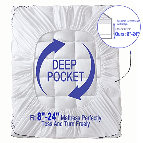 Twin Size Mattress Pad Topper - Extra Thick Quilted Fitted Mattress Protector Pillow Cotton Top With 21" Deep Pocket For 8-24 Inches Mattress,Soft And Breathable Bed Topper Cover #TOP4