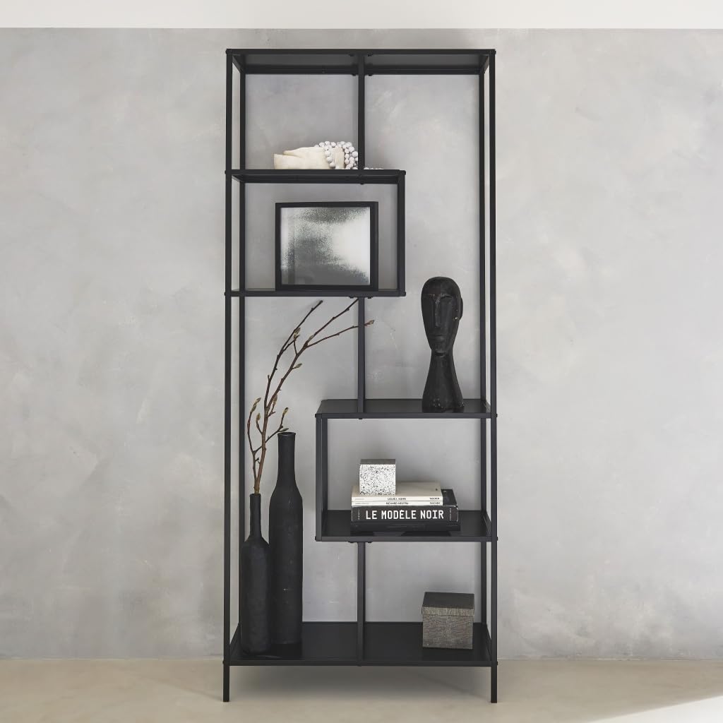 Alice's Garden sweeek - Etagère bibliothèque asymétrique 6 étages en métal Noir Industrielle L 77 x P 33 x H 185cm