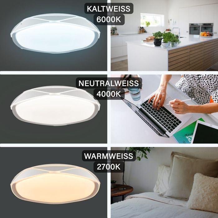 MegaLight Moderne Deckenleuchte Shining Venus Wohnzimmer, LED Pendelleuchte, Weiß, Durchmesser: 410mm, Höhe: 75mm